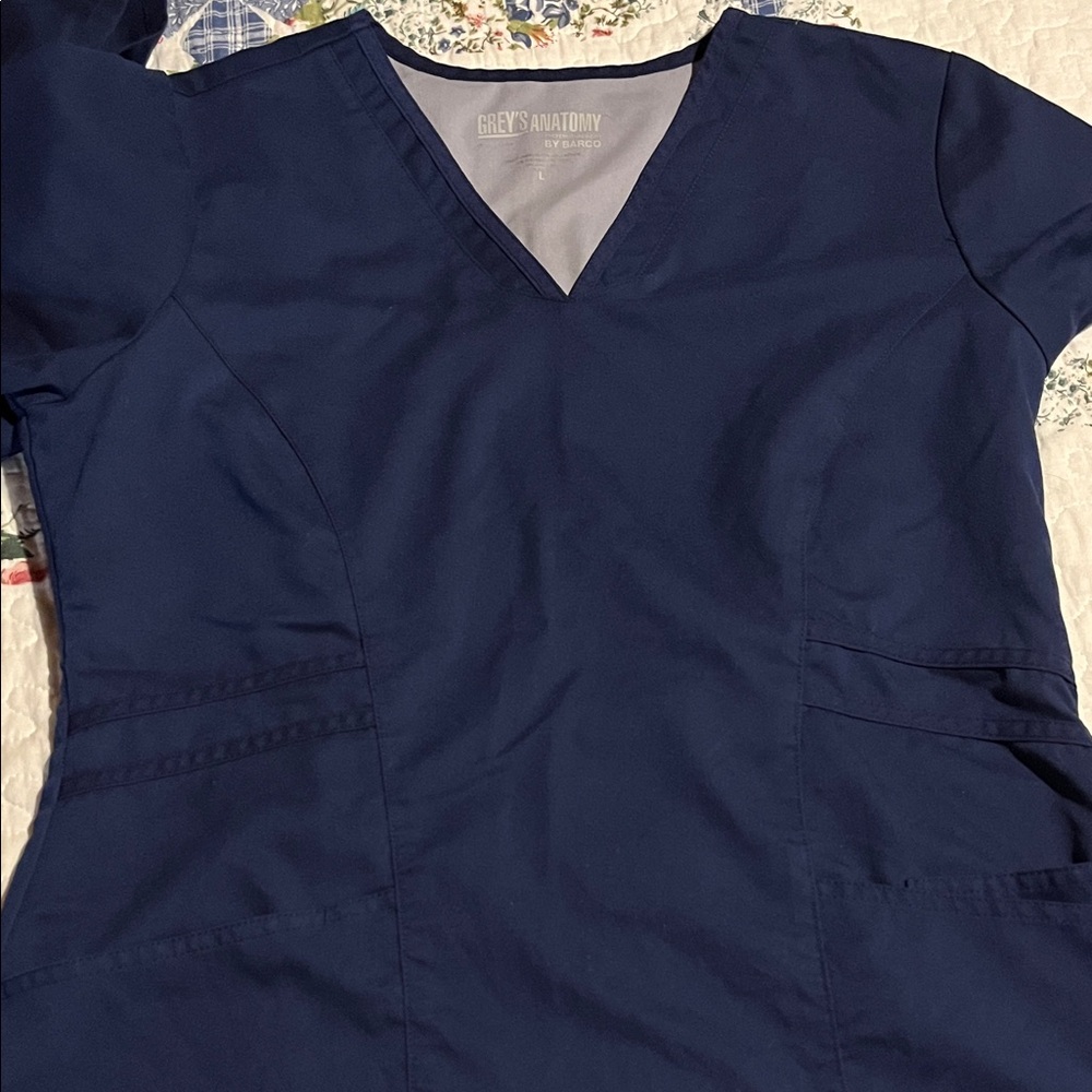 2 Grey's Anatomy Deep Blue Navy V-Neck Scrub Tops